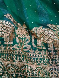 Elegant Green Elephant Print Saree