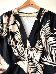 Tropical Printed Deep V Neck Plus Size Dress Women