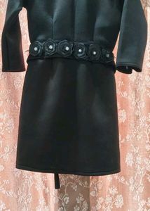 Chic Black Dress with Floral Belt