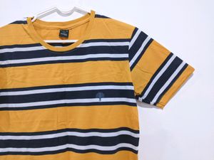 Yellow Unisex Striped T-shirt