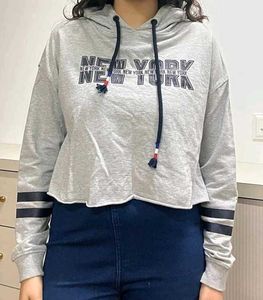 Trendy Grey Cropped Hoodie
