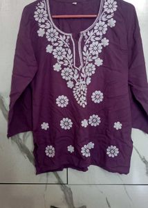 Purple Chikankari Short Kurti
