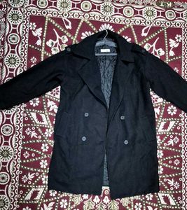 Black Wool Blend Double Breasted Coat