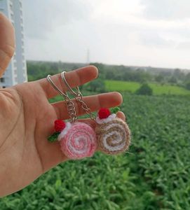 Handmade Crochet Cute Cake Rolls Keychain