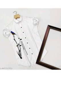 Stylish White Bird Print Shirt