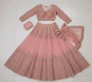 ✨ Elegant Peach Pink Heavy Embroidered Lehenga – F