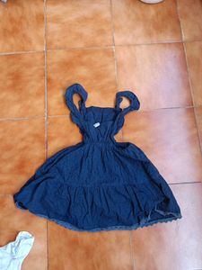 Girls Navy Embroidered Dress Set