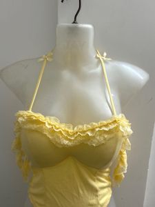 Yellow Off Shoulder Cute Padded Top