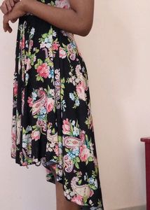 Women's Umberlla Cut Floral Print Black Frock