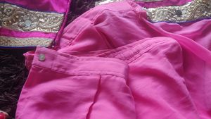Elegant Double-Shade Pink Belt Sari – Ready to Wea