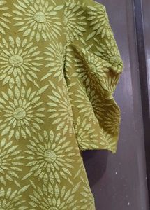 Olive Floral Puff Sleeve Top
