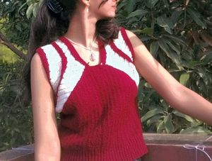 Hand-Knitted Red &amp; White Vest