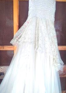 Floral White Embroidery Gown For Birthday Party
