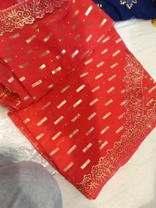 Red &amp; Gold Embellished Saree