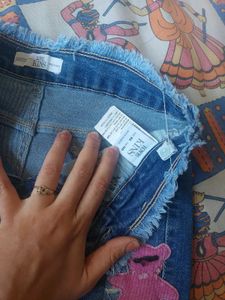 Denim Shorts with Teddy Bear Patch