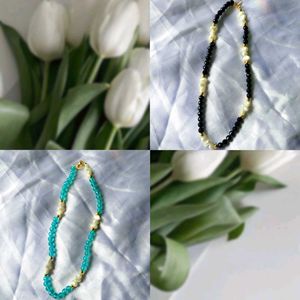 Blue &amp; Pearl Beaded Necklace