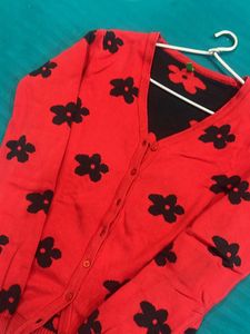 Benetton Red Black Cardigan Girls