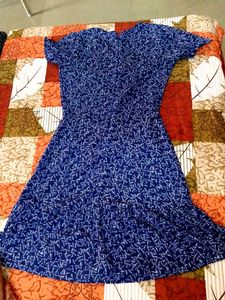 Blue Printed Fit &amp; Flare Dress