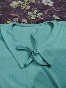 Light Blue Tie-Front Cropped Sweater