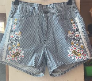 Striped Embroidered Shorts