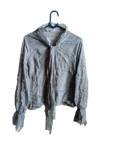See-through Fashion Crop Top Pearl Blouson Grey