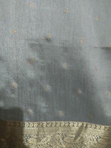 Grey Colour Saree With Golden Border