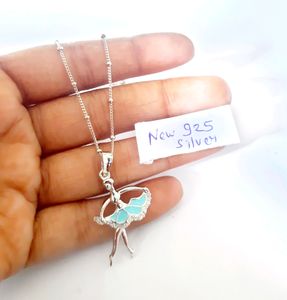 925 Silver Hallmarked Exclusive Doll Pendant And Chain With Cz Stone And Enamel