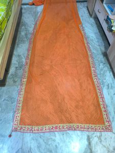 Elegant striped Orange Saree