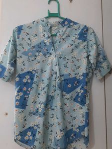 Floral Printed Top With Band Collar