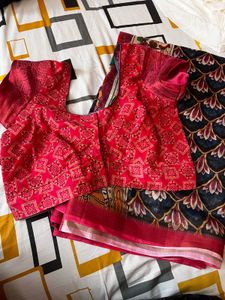 Elegant Printed Saree with reddish pink blouse