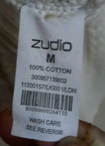 Women Off White Round Neck Half Sleeve Crochet Top