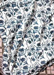 White Printed Cotton Short Kurti Top