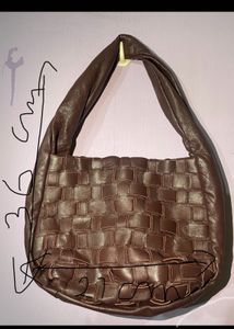 Brown Woven Leather Shoulder Bag