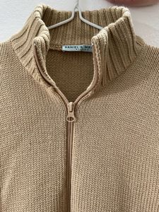 Tan Knit Zip-Up Jacket