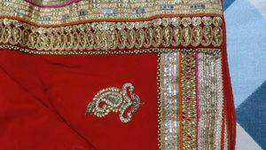 Breathtaking Red Saree+Beautiful Adjustable Blouse