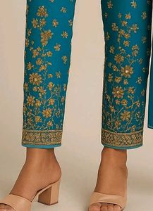 Elegant Teal Indian Outfit with Gold Stone