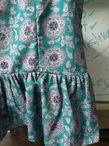 Teal Printed Peplum Top With Butterfly Sleeves