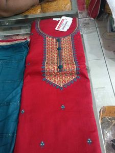 Red &amp; Teal Embroidered Salwar Kameez Suit