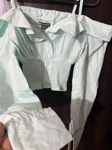 Off Shoulder Ruffle Full Sleeve Crop Shirt