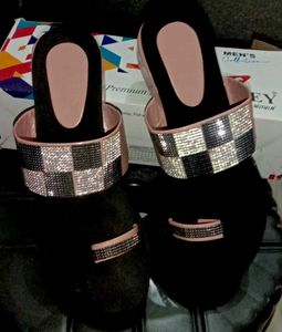 Sparkly Black Slides