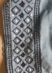Denim Romper/ Jumpsuit with Embroidered Detail