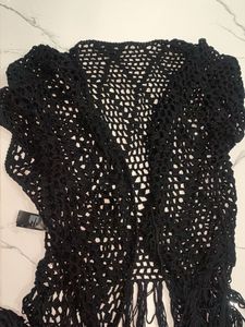 Black Crochet Fringe Cardigan