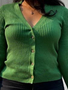 Green Ribbed Knit Cardigan