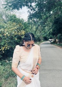 Elegant White & Gold Saree with ready made blouse