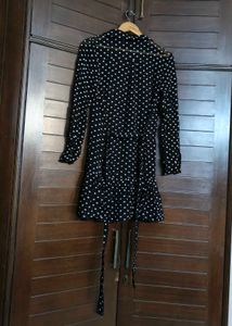 Endless Rose Women Black Polka Dot Dress With Belt
