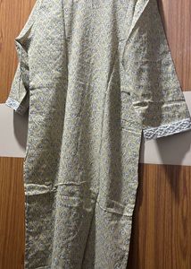 Not Used Khakhi Printed Kurta Set Size L