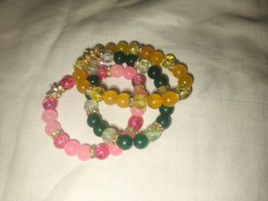 Pack of 3 Elegant Beaded Bracelets🩷💛💚