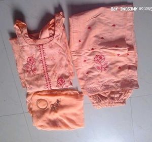 Peach Embroidered Kurta Set With Free Jewellery 🥰