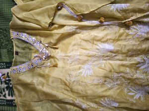 Yellow Kaftan Party Wear Set With Pant And Bag