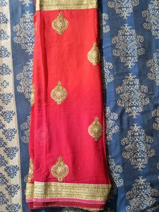 Red &amp; Gold Embellished Saree